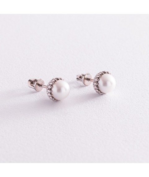 Gold earrings - studs with pearls s07660 Onyx