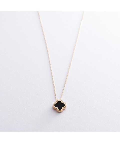 Necklace "Clover" in yellow gold (onyx) coll01694 Onyx 45