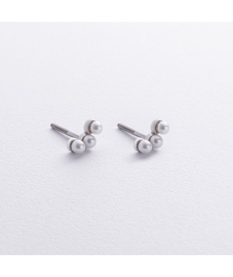 Silver earrings - studs "Jane" with pearls mini 7126 Onyx