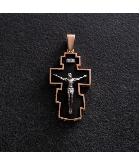 Чоловічий православний хрест з ебенового дерева та золота "Розп'яття. Спаси та Збережи" п0025 Онікс