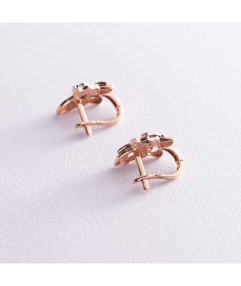 Gold earrings "Butterflies with cubic zirconia" s04402 Onyx
