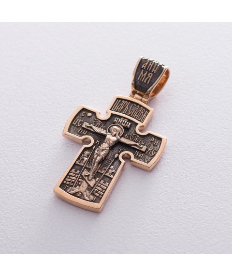 Golden Orthodox cross "Crucifixion. Archangel Michael" p02759 Onyx