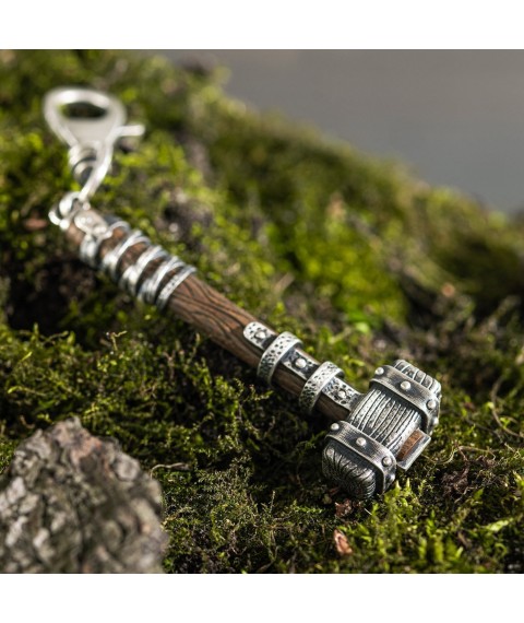 Silver keychain "Viking Hammer" with ebony 1116 Onyx