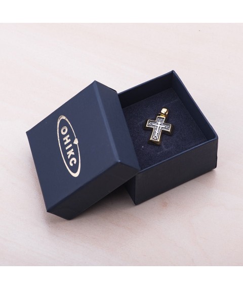 Silver Orthodox cross "Save and Preserve" with gold plated 131757 Onyx