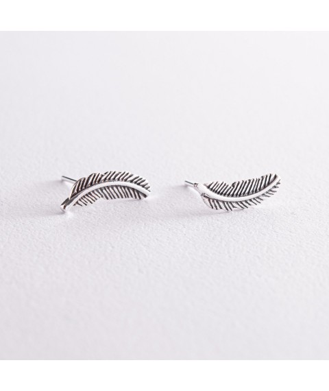 Silver earrings - studs "Feathers" 123200 Onyx