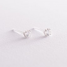 Silver earrings - studs with hearts (cubic zirconia) 122875 Onyx