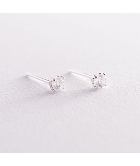 Silver earrings - studs with hearts (cubic zirconia) 122875 Onyx