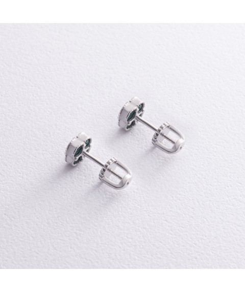 Срібні сережки - пусети "Клевер" з малахітом mini 123293 Онікс