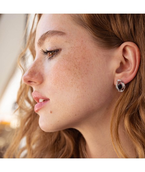 Gold earrings with diamonds and sapphires s347 Onyx