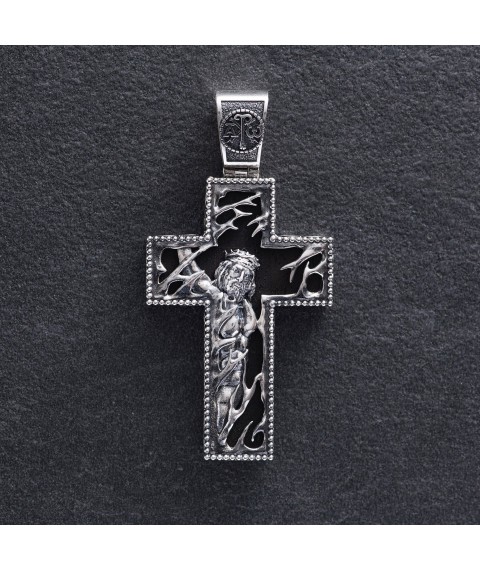 Men's Orthodox cross "Crucifixion" made of ebony and silver 970 Onyx