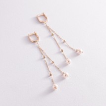 Gold earrings with pearls on a chain s07802 Onyx