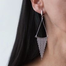 Silver earrings "Rain" (rhodium) 122560 Onyx