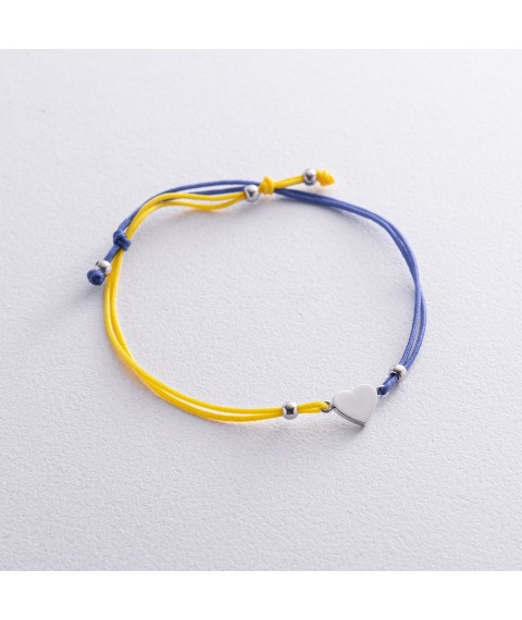 Bracelet "Ukrainian heart" in white gold (blue and yellow thread) b05276 Onyx