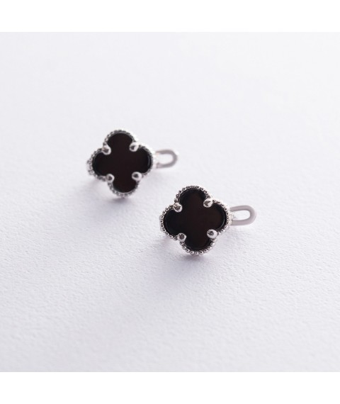 Gold earrings "Clover" with onyx s05818 Onyx