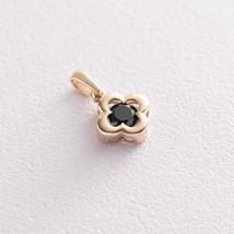 Gold pendant "Clover" (black cubic zirconia) p02818 Onyx