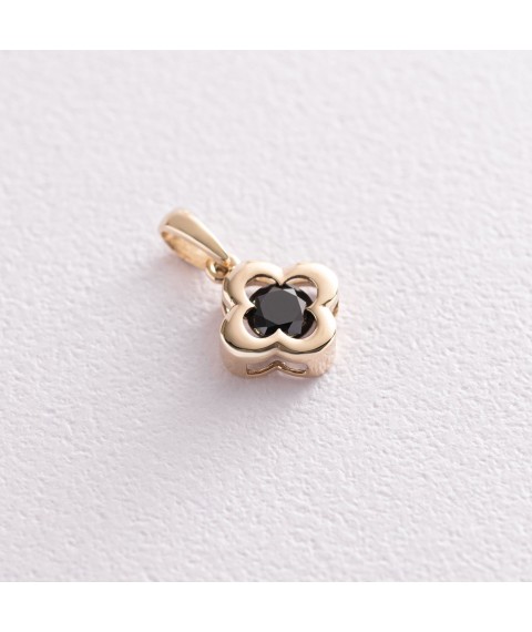 Gold pendant "Clover" (black cubic zirconia) p02818 Onyx