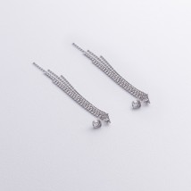 Серебряные серьги - пусеты с цепочками 902-01595 Онікс