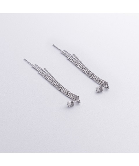 Серебряные серьги - пусеты с цепочками 902-01595 Онікс