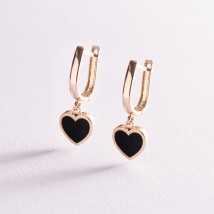 Earrings "Hearts" in yellow gold (enamel) s07174 Onyx