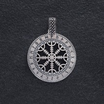 Silver pendant "Helmet of horror with runes" 984 Onyx
