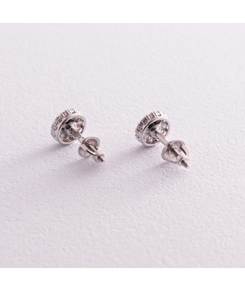 Silver earrings - studs with sapphires and cubic zirconia 2112/9р-NSPH Onyx