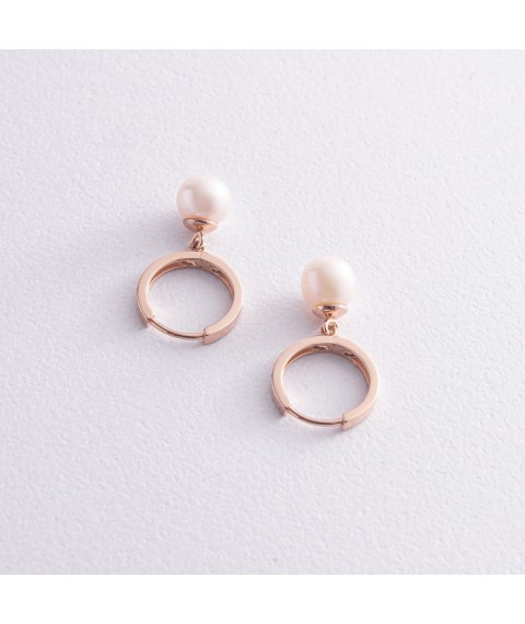 Gold earrings - rings with pearls s08273 Onyx