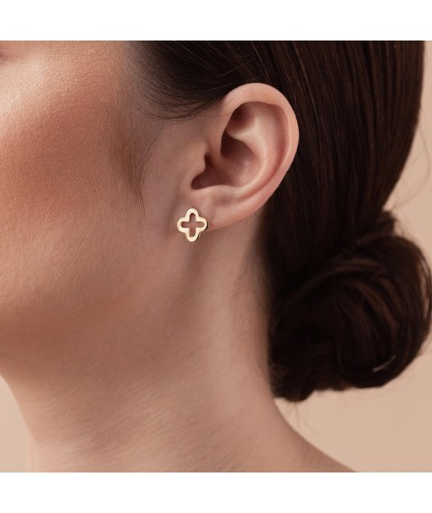 Earrings - studs "Clover" in yellow gold s06950 Onyx