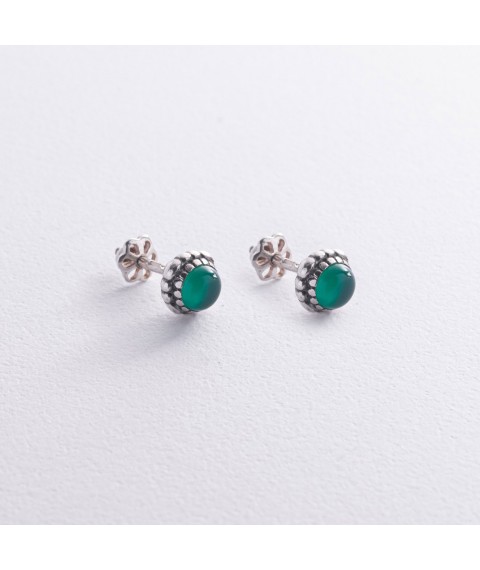 Silver earrings - studs with agate 122082 Onyx