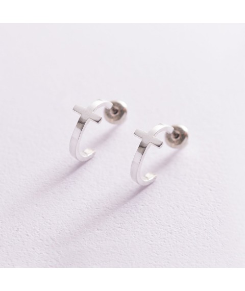 Silver earrings - studs "Cross" 122784 Onyx