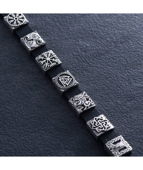 Мужской серебряный браслет (кожа) OR134710 Онікс 18