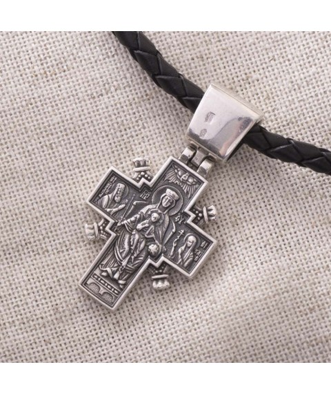 Срібний православний хрест "Ісус Христос" Цар царів. "Ікона Божої Матері" Державна "(чорніння) 132487 Онікс