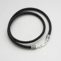Кожаный шнурок с серебряной застежкой "Спаси и сохрани" (5 мм) 18712 Онікс  70