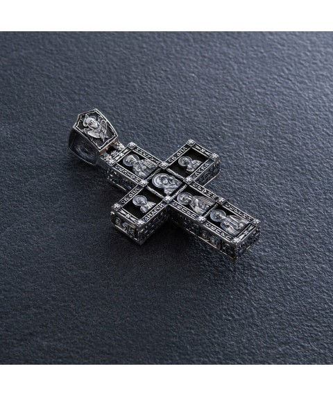 Men's Orthodox cross "Crucifixion" made of ebony and silver 1070 Onyx