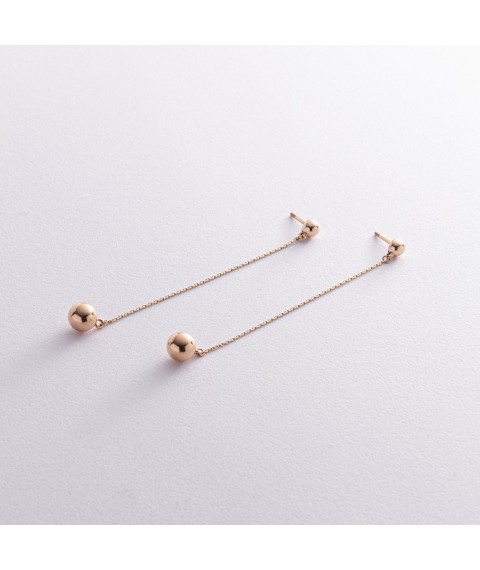 Earrings - studs "Margo" with balls on a chain (yellow gold) s08240 Onyx