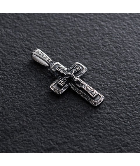 Срібний православний хрест "Розп'яття. Спаси і збережи" 133079 Онікс