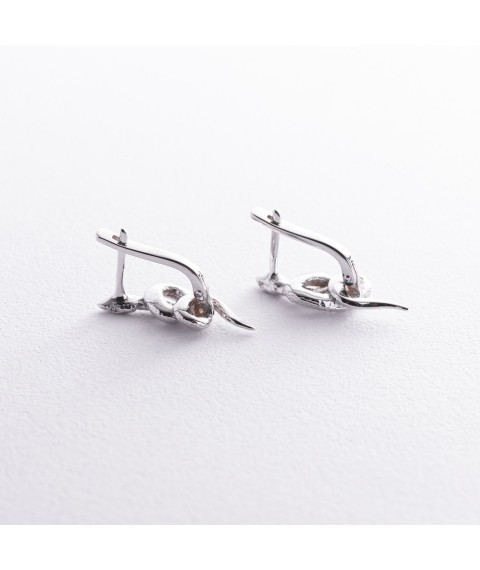 Earrings "Snakes" in white gold (white cubic zirconia) s08478 Onyx