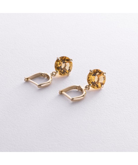 Gold earrings "Attraction" with citrine s08526 Onyx