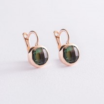 Gold earrings with green cubic zirconia s07462 Onyx
