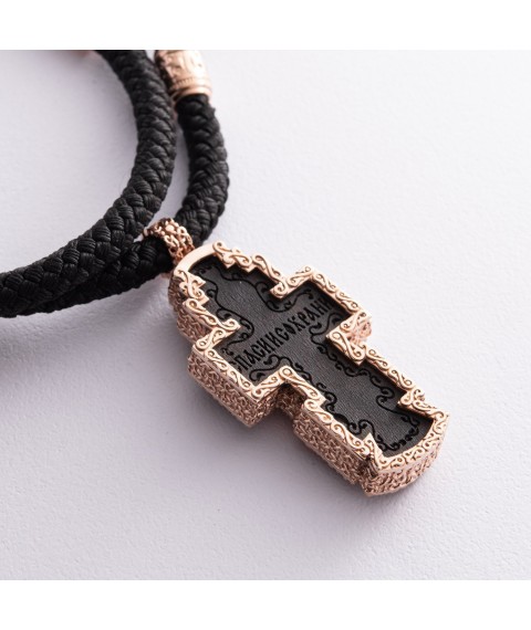 Чоловічий православний хрест з ебенового дерева та золота на шнурі кол02135 Онікс  60