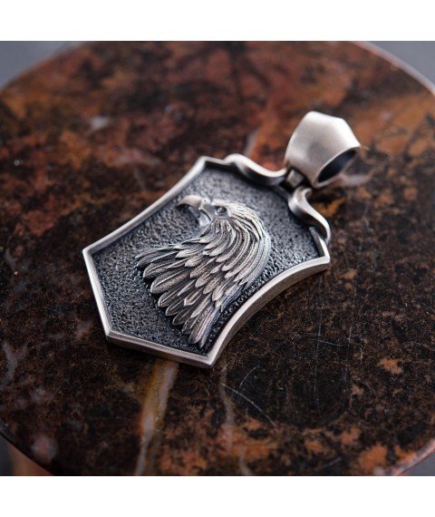 Men's silver pendant "Eagle" 377 Onyx