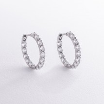 Серебряные серьги - кольца с фианитами 087610б Онікс