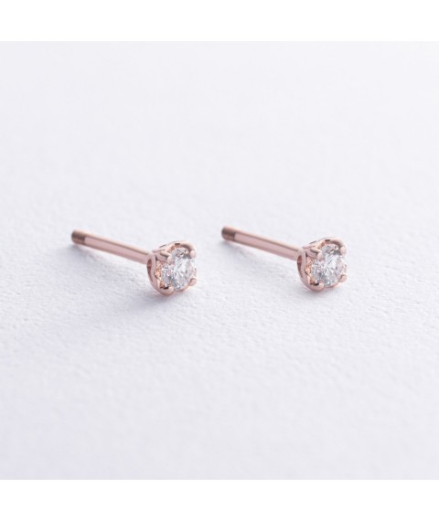 Gold earrings - studs "Hearts" with diamonds sb0395 Onyx