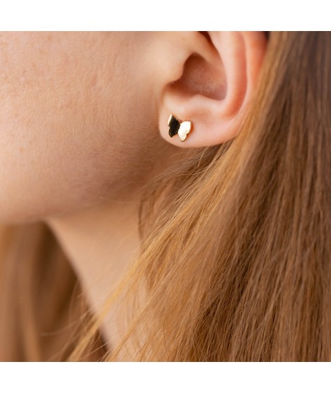 Gold stud earrings with butterflies s06226 Onyx