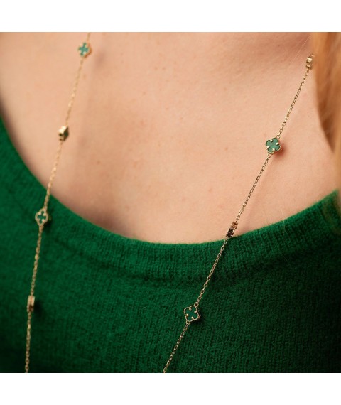 Necklace "Clover" with malachite mini (yellow gold) count02431 Onix 100