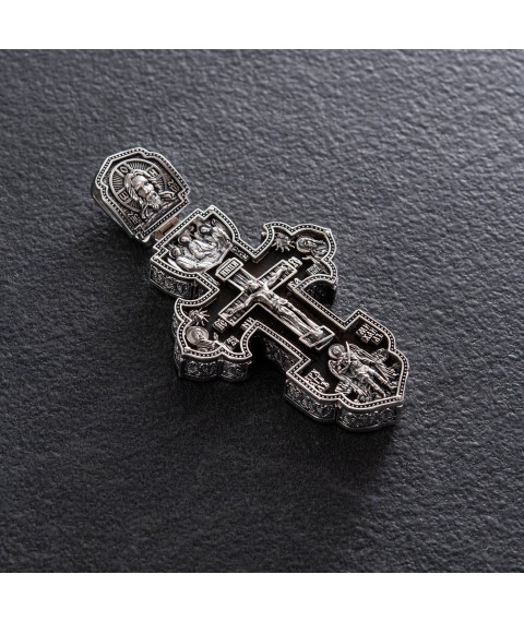 Мужской православный крест "Распятие. Спаси и Сохрани" из эбенового дерева и серебра 1003с Онікс