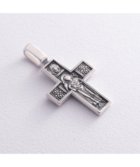 Православний срібний хрест "Господь Вседержитель. Св. мученик Трифон" 133005 Онікс