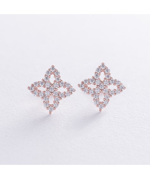 Earrings - studs "Clover" with cubic zirconia (red gold) s08620 Onyx