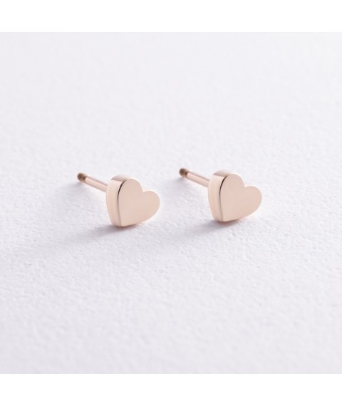 Earrings - studs "Hearts" in yellow gold s08345 Onyx