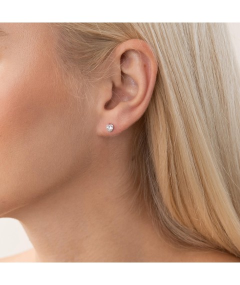 Gold earrings - studs "Hearts" with diamonds sb0228sa Onix