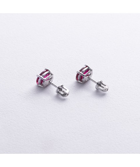 Серебряные серьги-гвоздики с корундом рубином нано 6х8 121961 Онікс